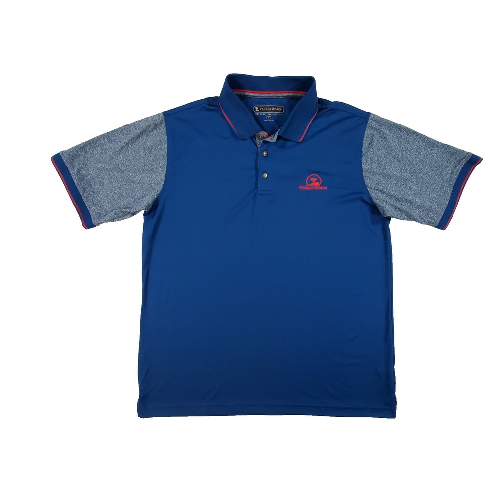 Pebble Beach Dry Luxe Performance Polo Shirt Men's Large Blue Short Sleeve Golf